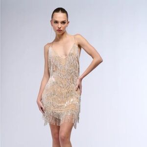 AKIRA SPARKLE AND SHINE RHINESTONE FRINGE MINI DRESS